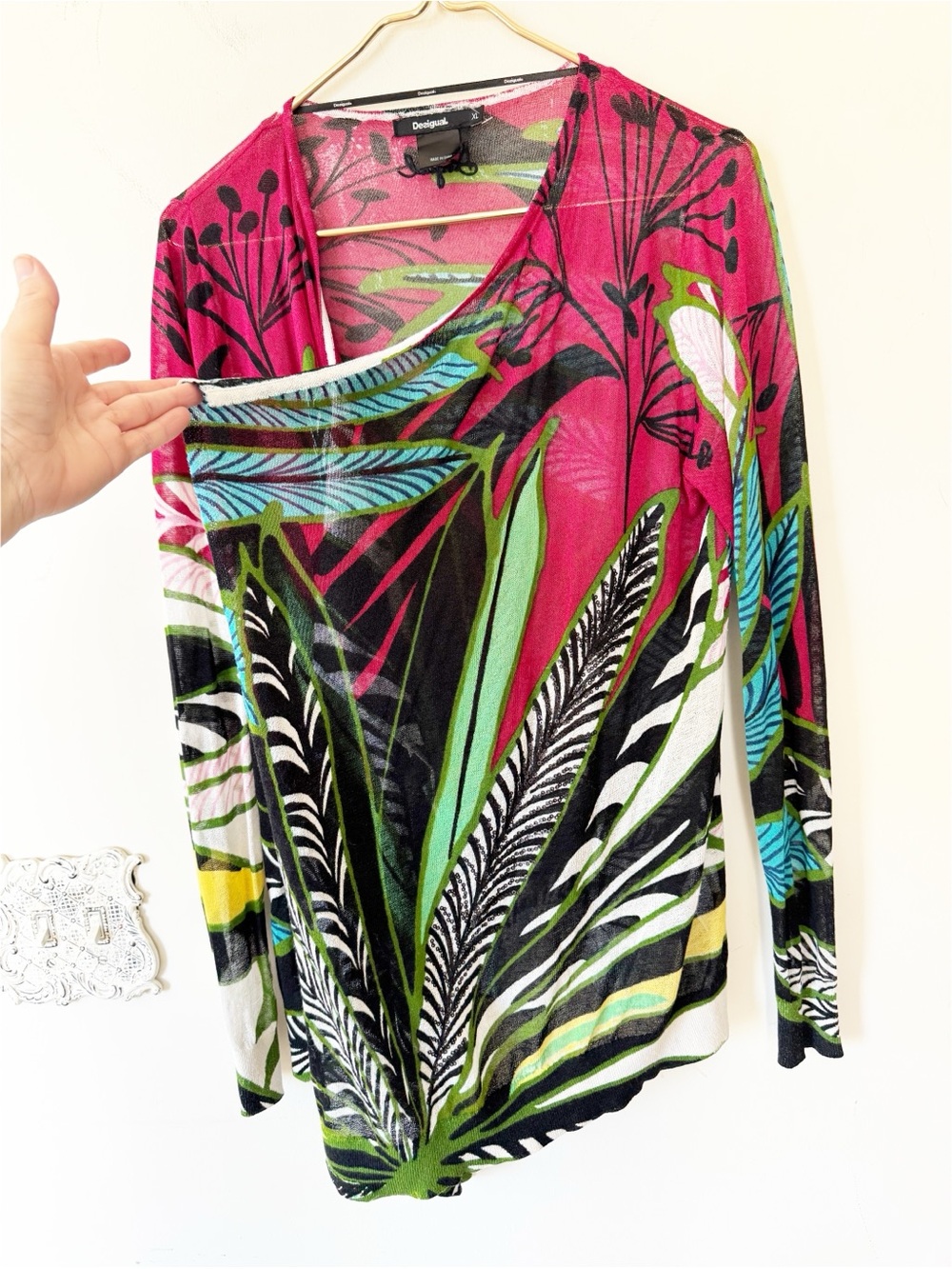 Desigual Tropical Floral Lightweight Draped Cardigan Sweater XL - Picture 5 of 10